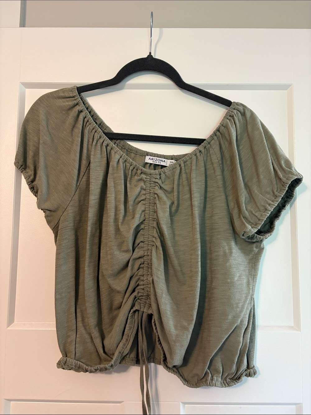 Arizona Jean Company Olive Drawstring Ruched Crop Top